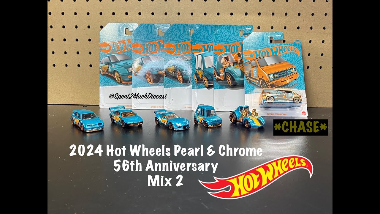 2024 Hot Wheels 56th Anniversary Set Mix 2 Pearl & Chrome Dodge Van CHASE | Diecast Unboxing JDM