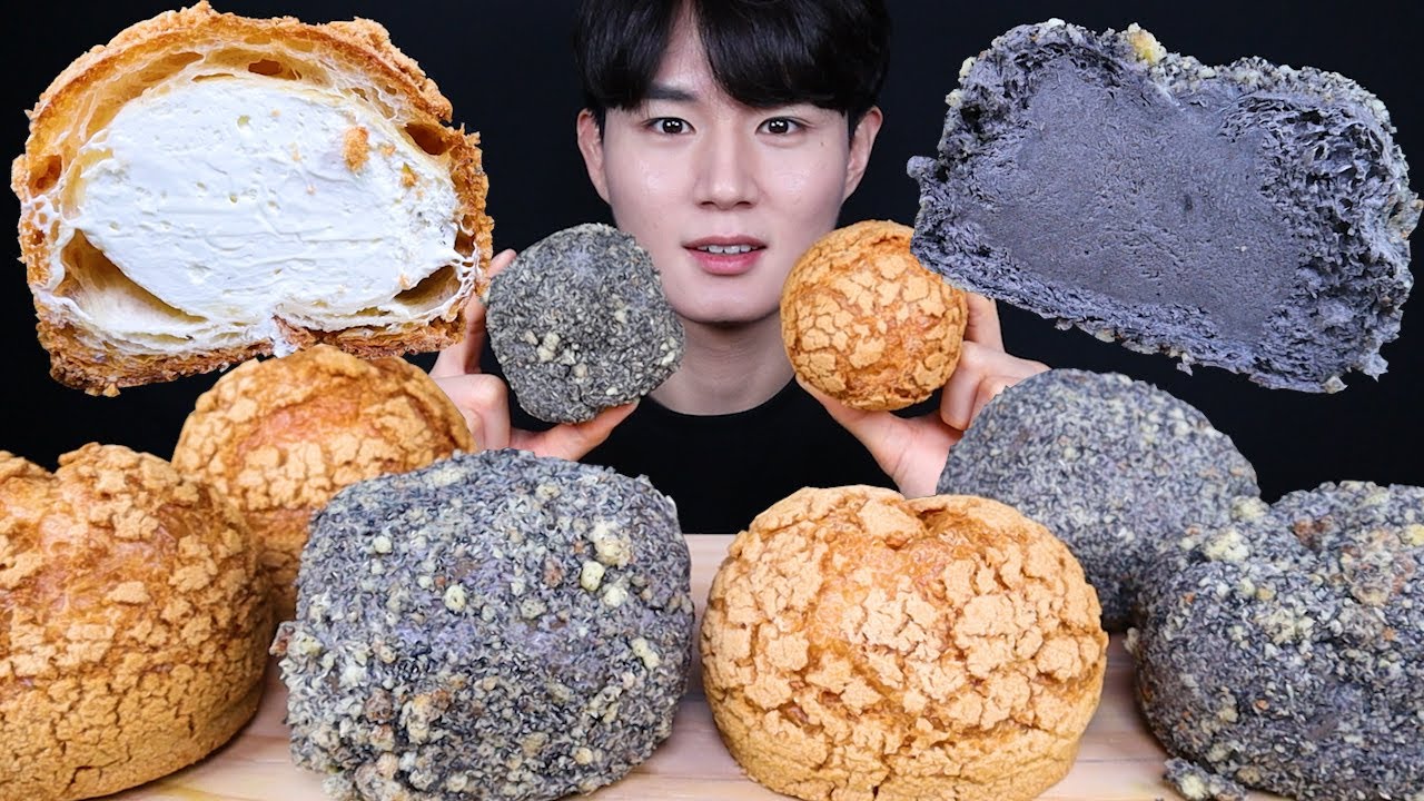흑임자크림가득번 쿠키슈 디저트 먹방ASMR MUKBANG BLACK SESAME CREAM BREAD & CREAM COOKIE クリームパン デザート eating sounds
