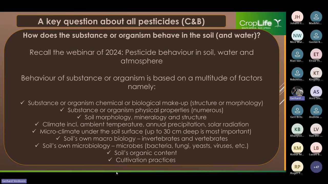 CropLife SA Webinar: Pesticide persistence in soil