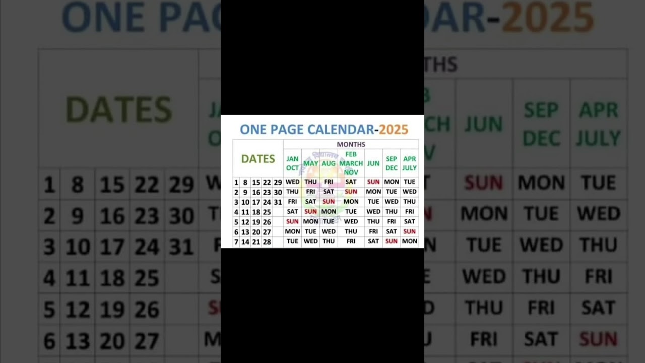 One Page Calendar - 2025