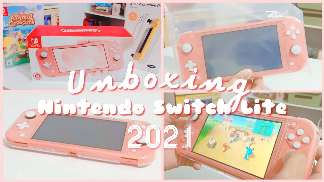 🍑 Nintendo Switch Lite (Coral) Unboxing 2021 + Animal Crossing 🍑
