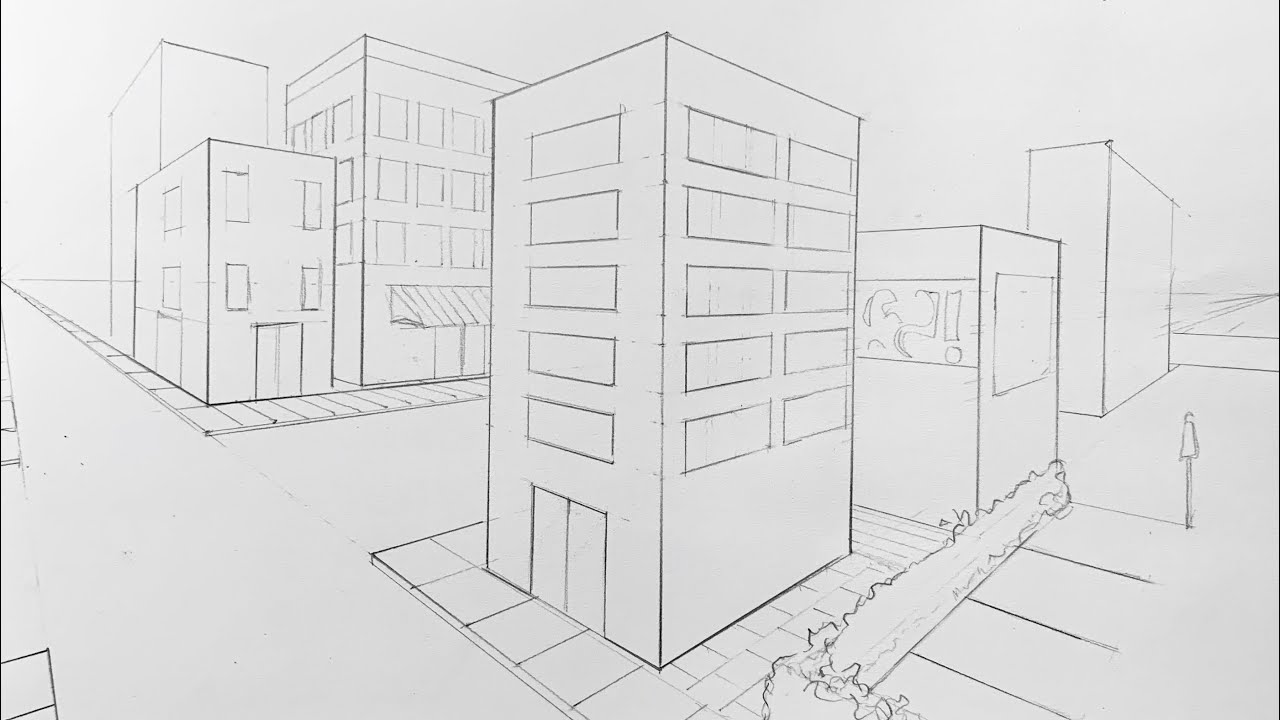 Drawing a cityscape in 2-point perspective