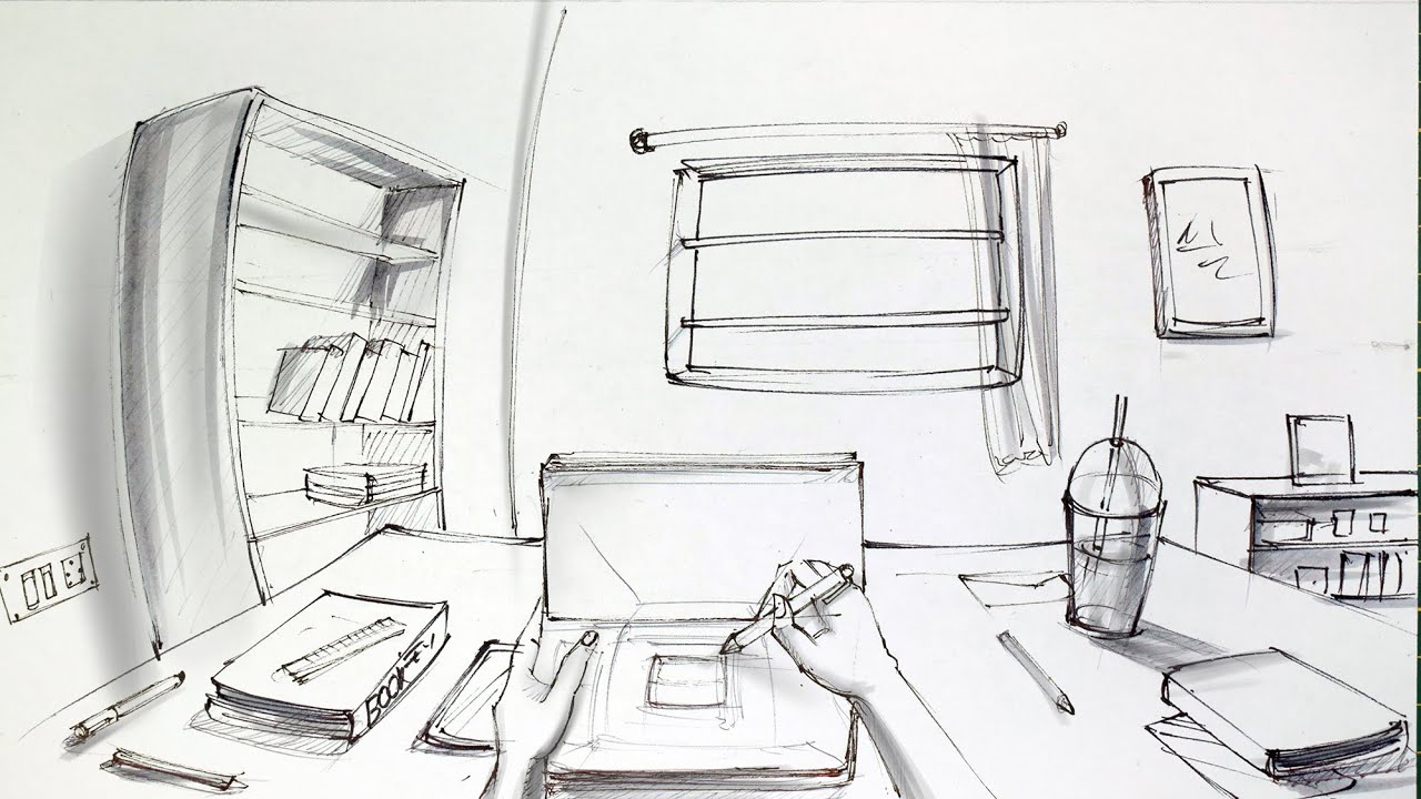 Room drawing from your own point of view | 5 point perspective