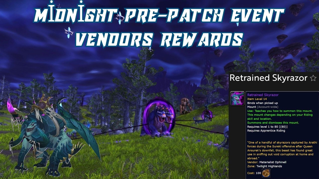 Midnight Pre-Patch Event Vendors Rewards | Retrained Skyrazor | Scruff | Emerald Sporbit | Rhay'Dahr