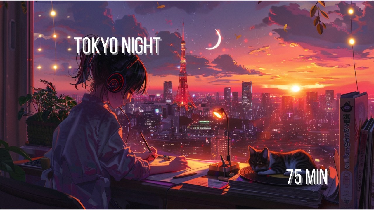Tokyo Night Lofi Ambient 🌙 90 Min  Night Productivity Mix (74 BPM) #04