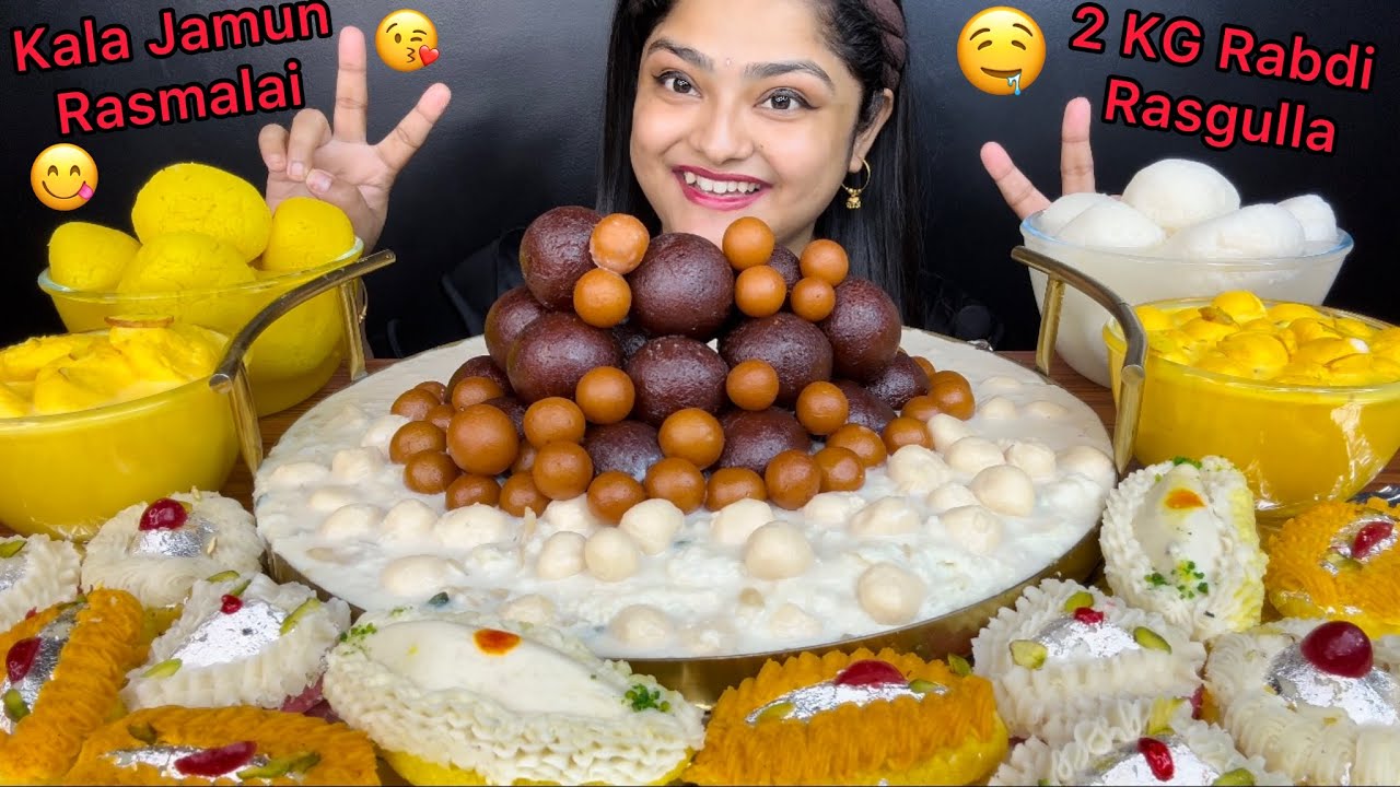 2 KG RABDI WITH KALA JAMUN & MINI GULAB JAMUN, MALAI SANDWICH, RASGULLA, RAJBHOG, RASMALAI | MUKBANG