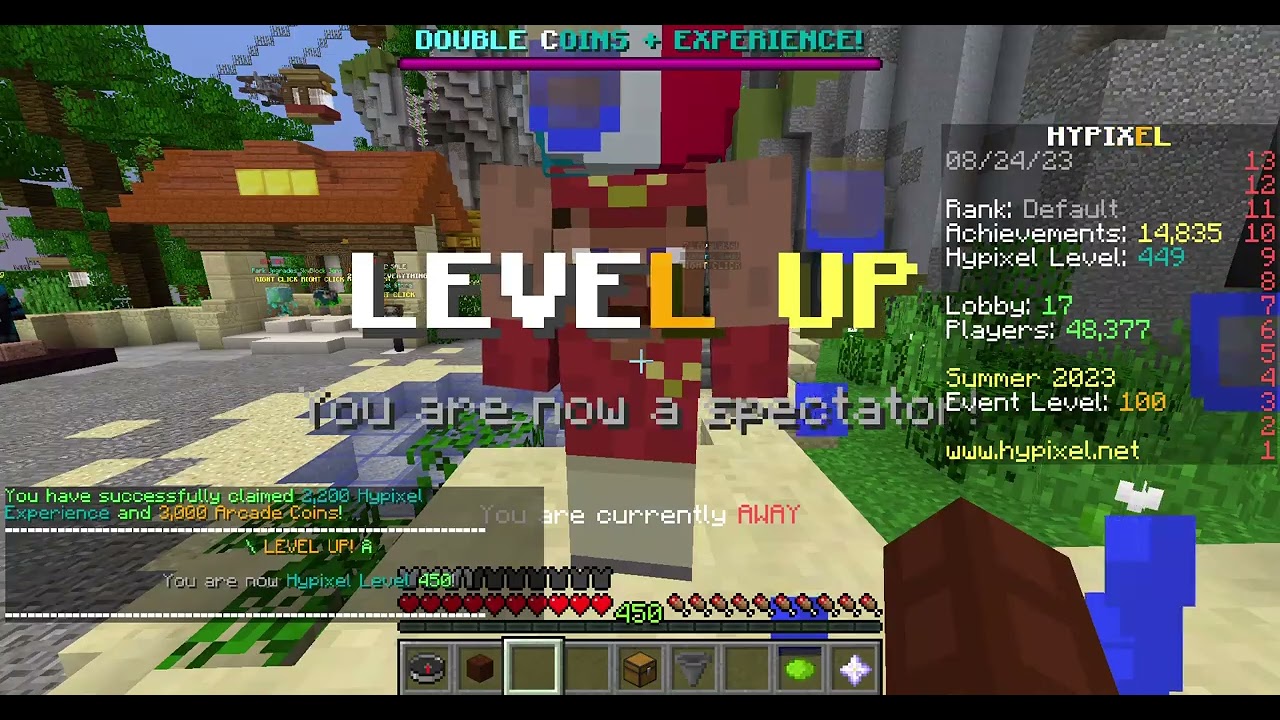 Hypixel network level 450 (no boosters, no rank)