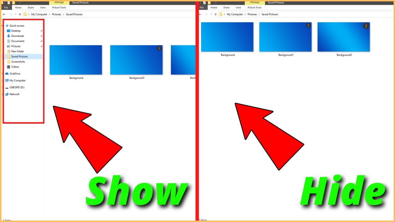 Show or Hide Navigation Pane in File Explorer Windows 10