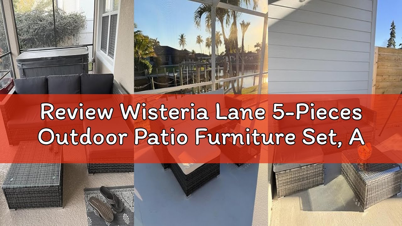 Review Wisteria Lane 5-Pieces Outdoor Patio Furniture Set, All Weather Wicker Rattan Sectional Sofa,