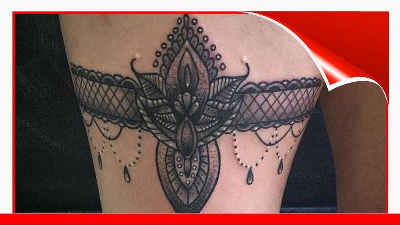 50+ Lace Belt Garter Tattoos Designs (2020) Gun, Bow On Thigh, Leg !