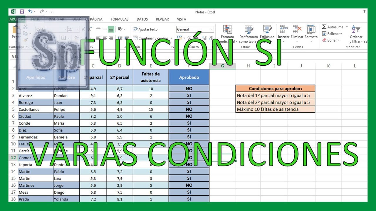 Excel - Funci&oacute;n SI con varias condiciones. Tutorial en espa&ntilde;ol HD