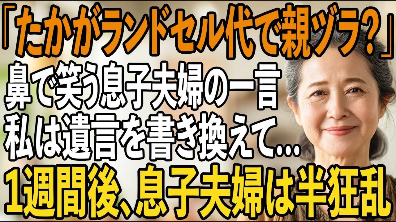 「たかが12万で恩を売るつもりですか？」ランドセルを前に冷笑する息子夫婦。その夜、私が遺言を書き換えると…1週間後、息子夫婦は半狂乱【シニアライフ】【60代以上の方へ】