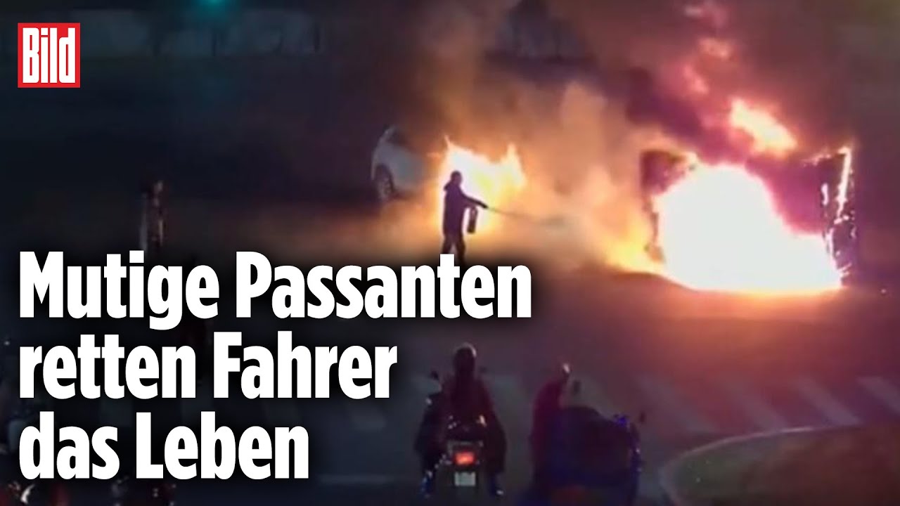 Horror-Unfall: Auto geht nach Crash SOFORT in Flammen auf