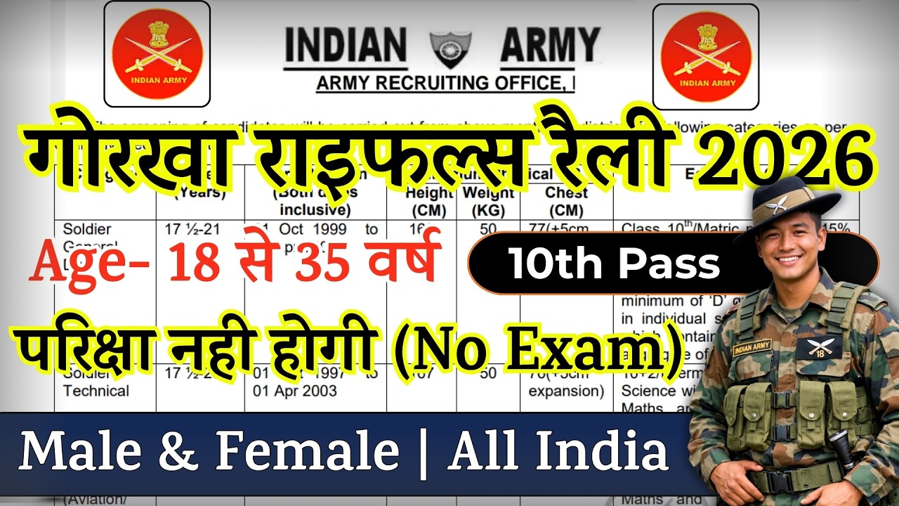 Gorkha Rifles Open Rally Bharti 2026 Notification | Gorkha Rifles New Vacancy 2026 | March Jobs