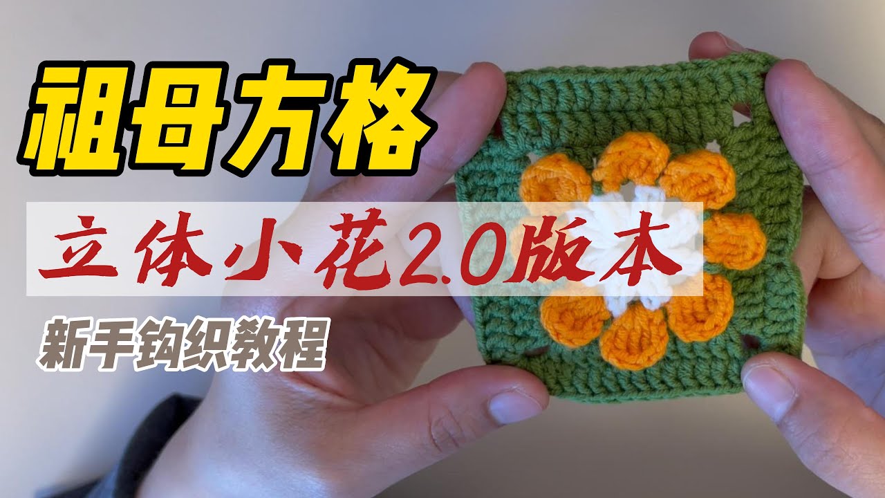 立体小花祖母方格新手钩织教程