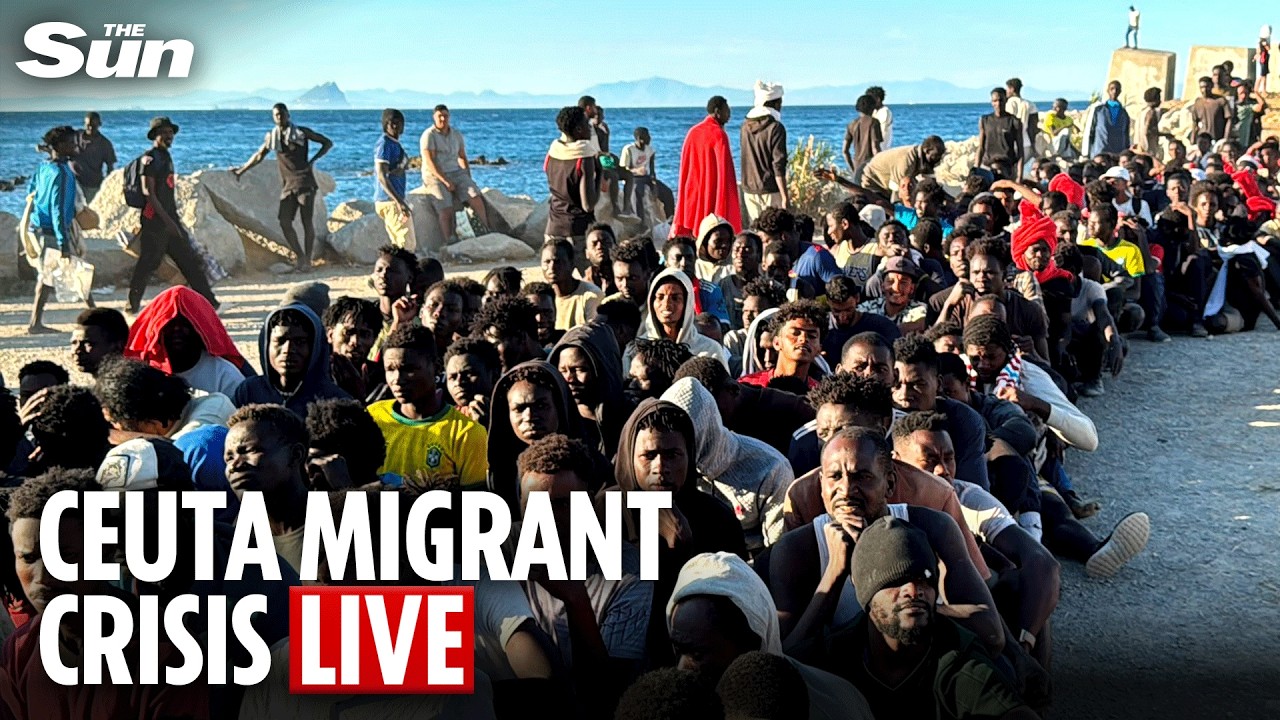 LIVE: View of migrants and security forces at beach in Spain's Ceuta