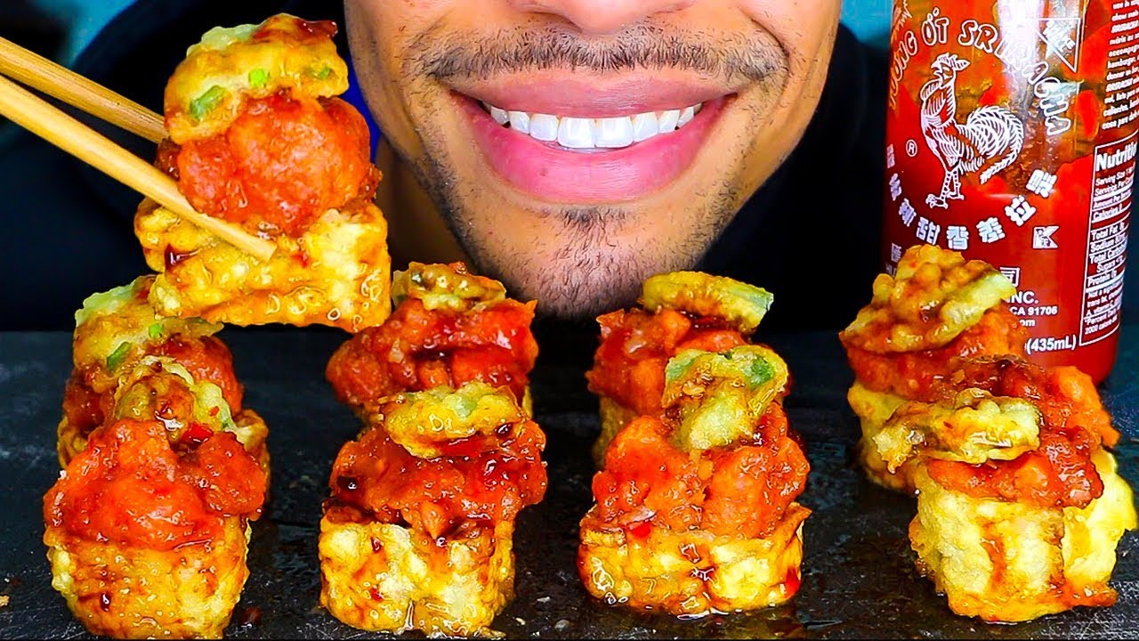ASMR SUSHI MUKBANG | EATING DEEP FRIED SUSHI ROLLS *BIG BITES* | No Talking