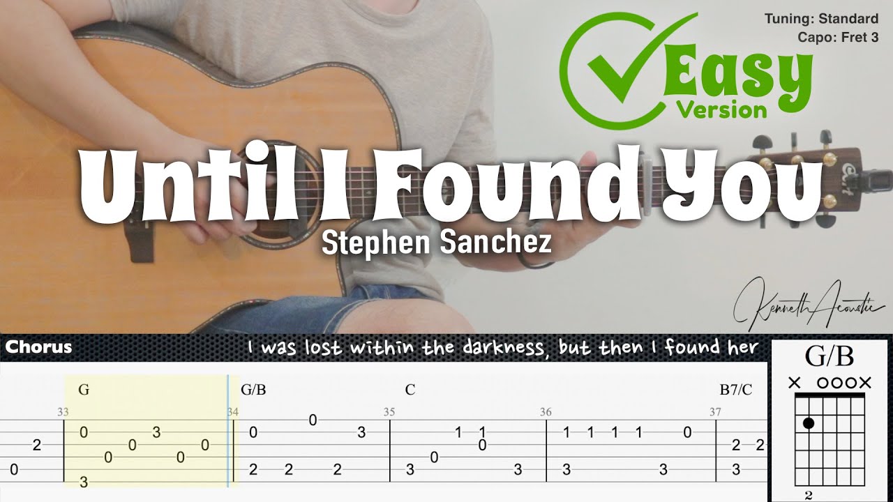Until I Found You (Easy Version) - Stephen Sanchez | Fingerstyle Guitar | TAB + Chords + Lyrics