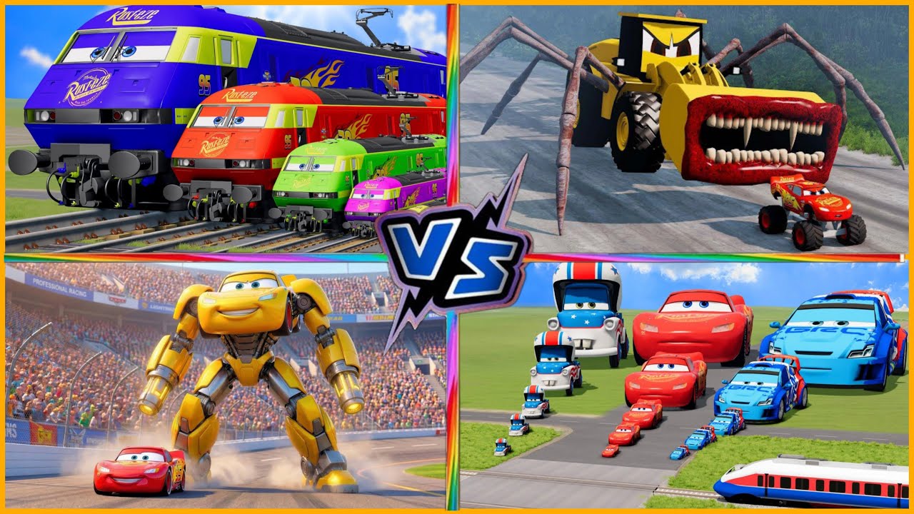 Epic McQueen Battle! 🤖 Spider-Train vs Giant Robots! Let's GO! 🏎️💥