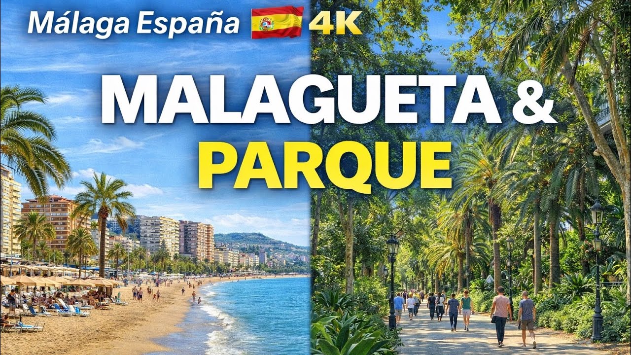 Málaga España 🇪🇸 a Pie 4K | La Malagueta y Paseo del Parque Completo – Narrado