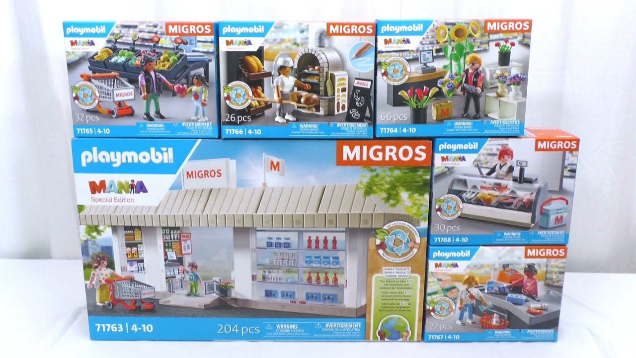 Unboxing Playmobil : Le supermarché Migros (2024) – 71763, 71764, 71765, 71766, 71767, 71768