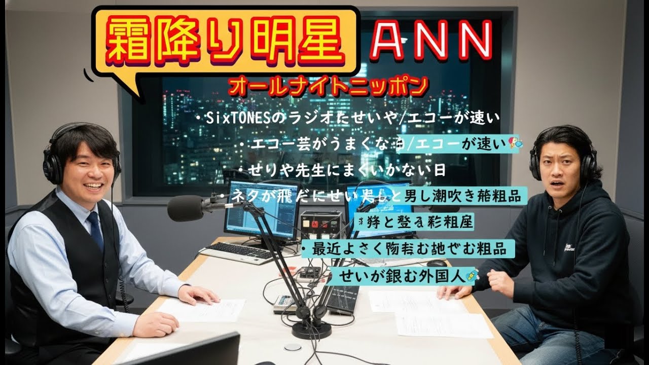 霜降り明星 オールナイトニッポン【SixTONESのラジオに出たせいや/エコー芸が機能しない日/男の潮吹きを語るせいや/噛んだエピソードを噛む粗品/ネタが飛んだせいや/せいやが銀座で会った外国人】