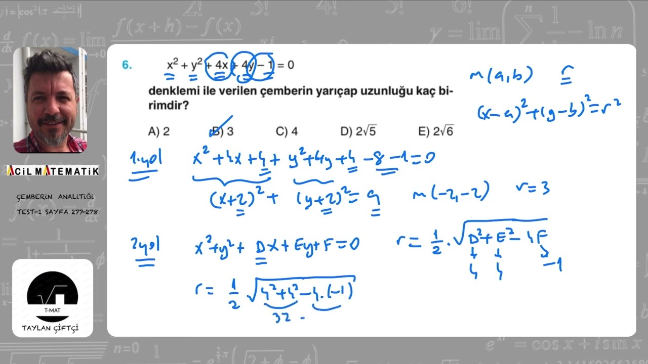 GEOMETRİNİN İLACI TYT-AYT SORU BANKASI (ÇEMBERİN ANALİTİĞİ TEST-1 SAYFA 277-278)