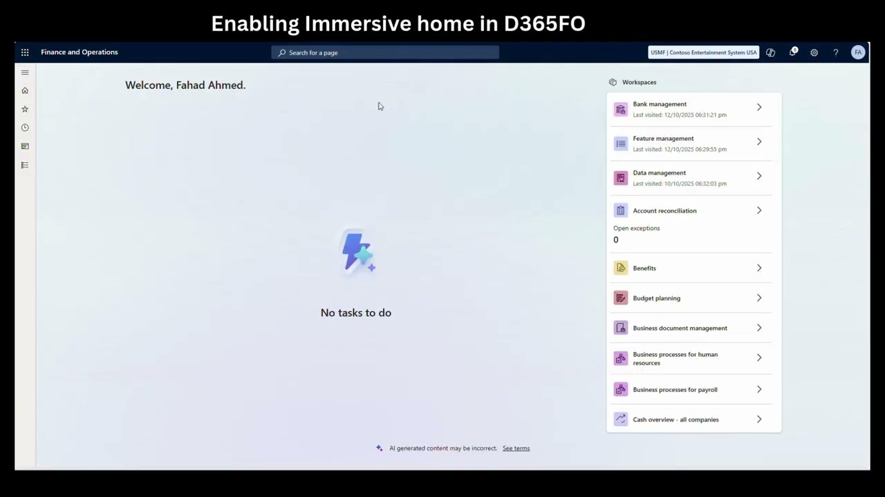 Enabling Immersive home in D365 Agentic ERP