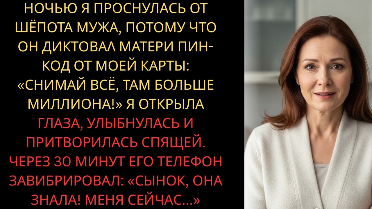 Ночью я услышала, как муж диктует матери пин-код от моей карты. Я улыбнулась. А через 30 минут..