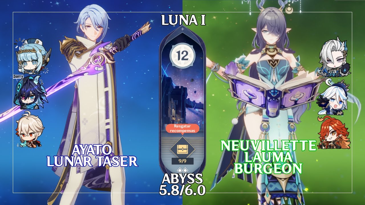 C0 Ayato Lunar Taser & C0 Neuvillette Lauma Burgeon | Genshin Impact Abyss 5.8/6.0 Floor 12 9 Stars