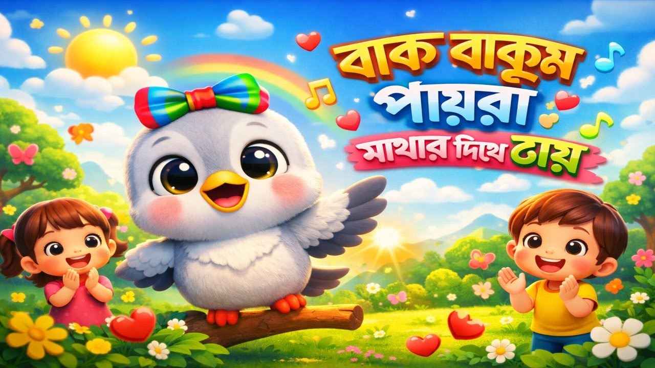 বাক বাকুম পায়রা মাথায় দিয়ে টায় | Bangla Kids Rhyme | 3D Cartoon Song