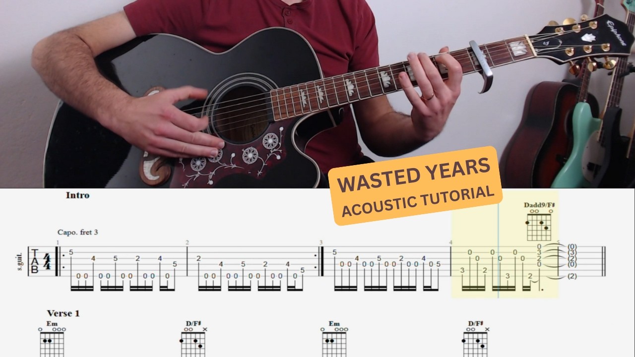 How to play Wasted Years by Iron Maiden acoustically (chords + tab)