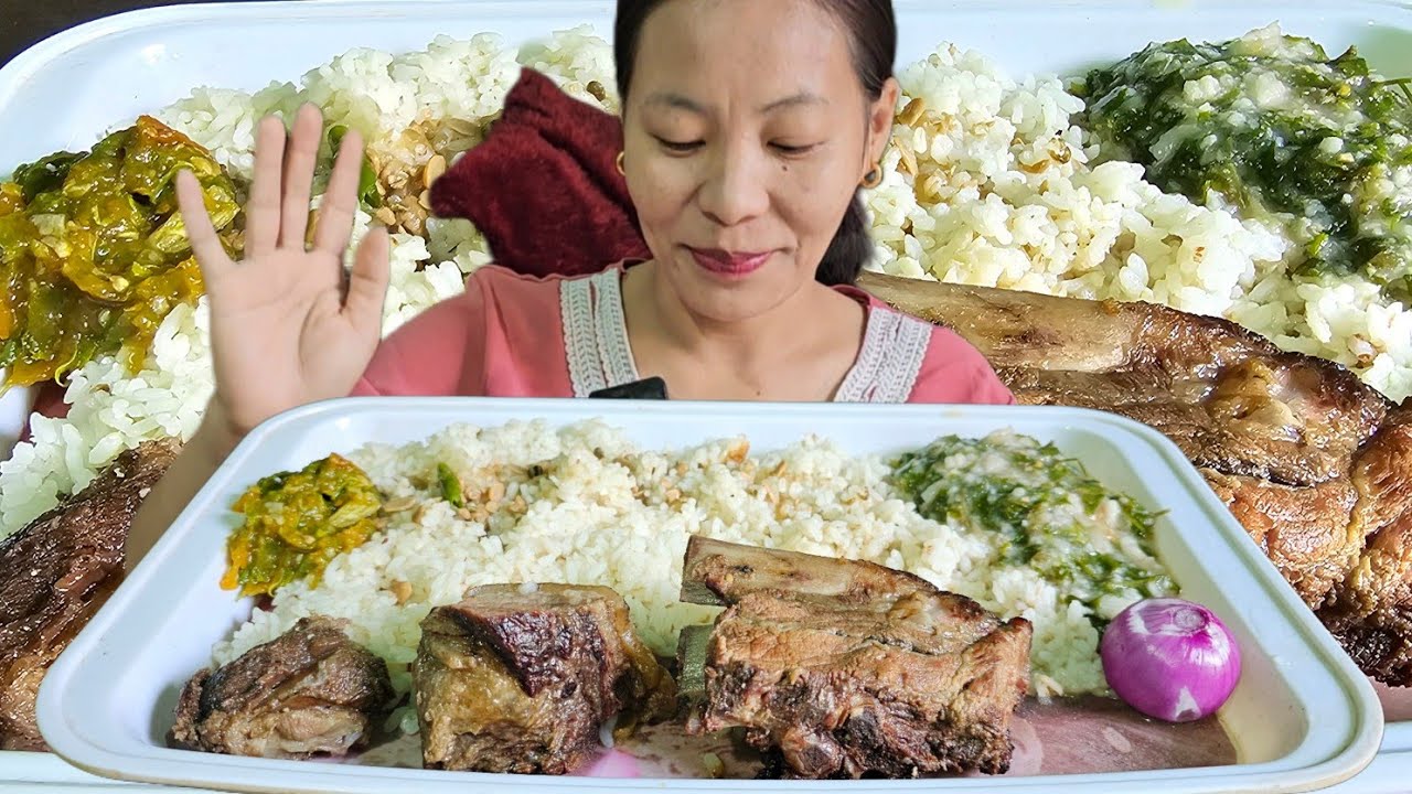 Smoked Pork With Axone | Yam Curry | Green Chilli Chutney | Naga Mukbang 