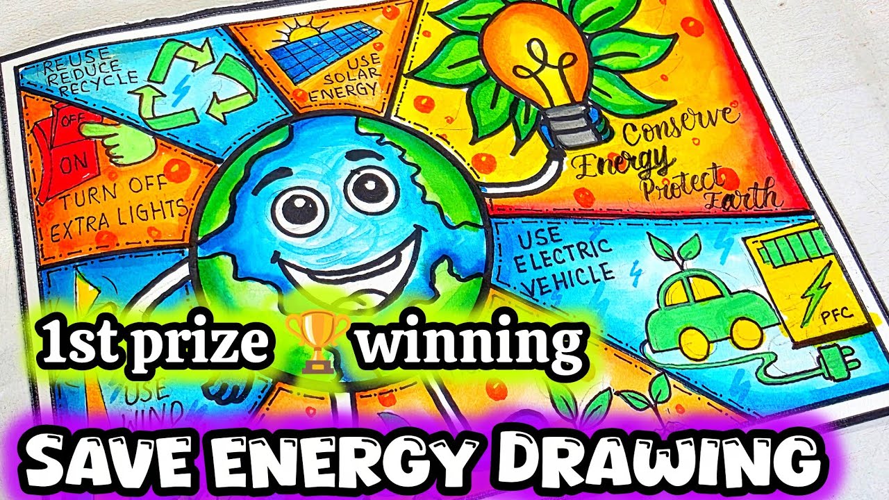 How to draw save energy poster chart drawing for competition ( very easy) step by step