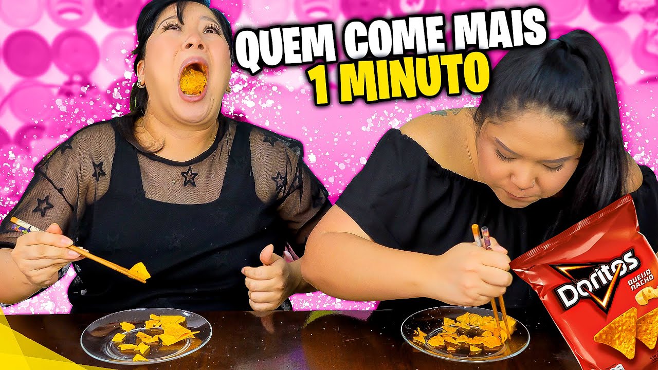 QUEM COME MAIS RÁPIDO EM 1 MINUTO - EATING CHALLENGE | Blog das irmãs
