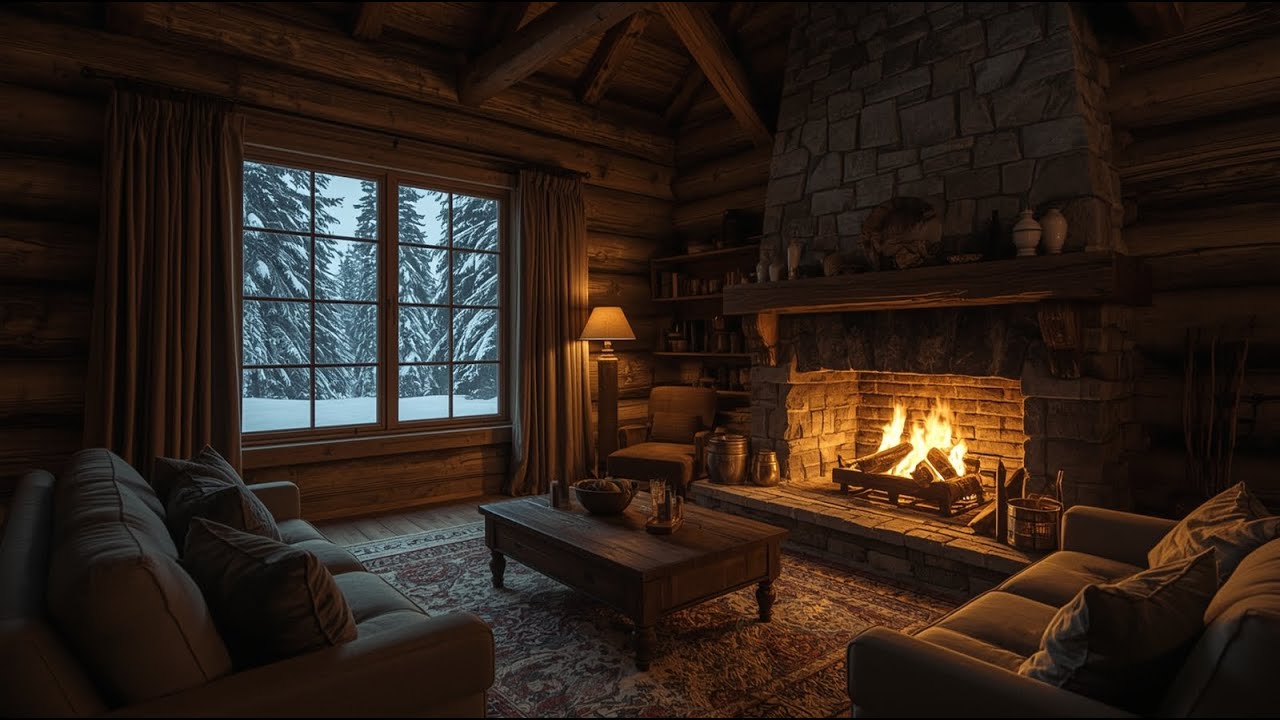 Doğal Huzur | Gerçekçi Şömine, Kar Yağışı, Kış Günü ve Doğa Sesleri ile Sakinleş ☃️🔥