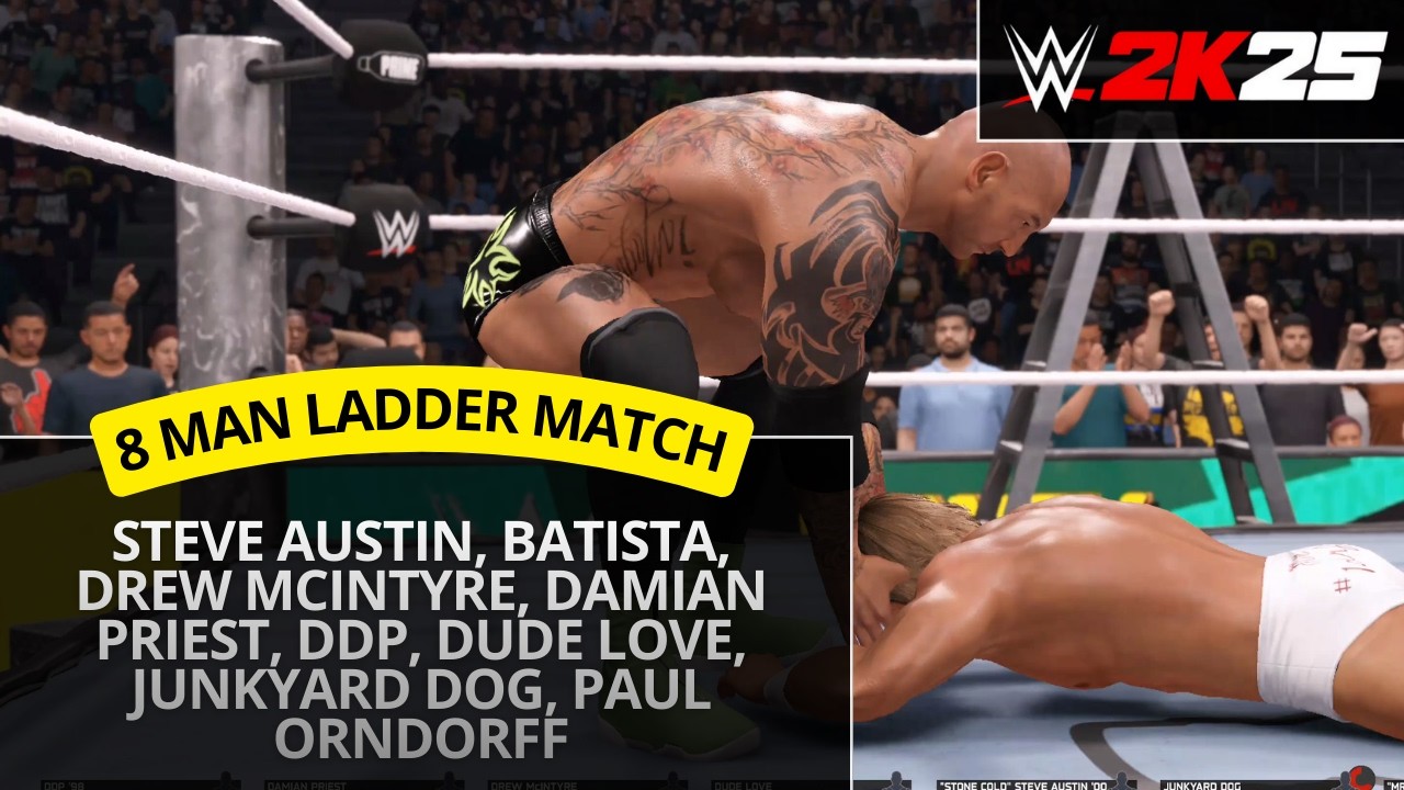WWE 2K25 – Steve Austin vs Batista vs Drew McIntyre vs Damian Priest (8 Man Ladder Match)
