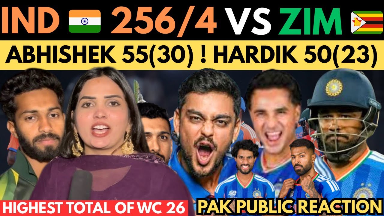 India 🇮🇳 256-4 Batting Dominated Against Zim ! Abhishek 55(30) Pandyia  50(16)! PAK public reaction 