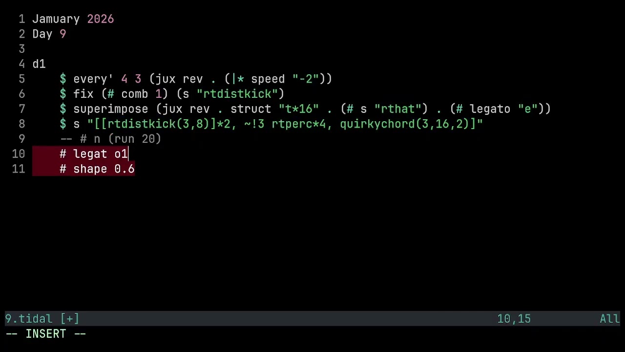 Jamuary 2026 Day 9 Tidal Cycles Livecoding