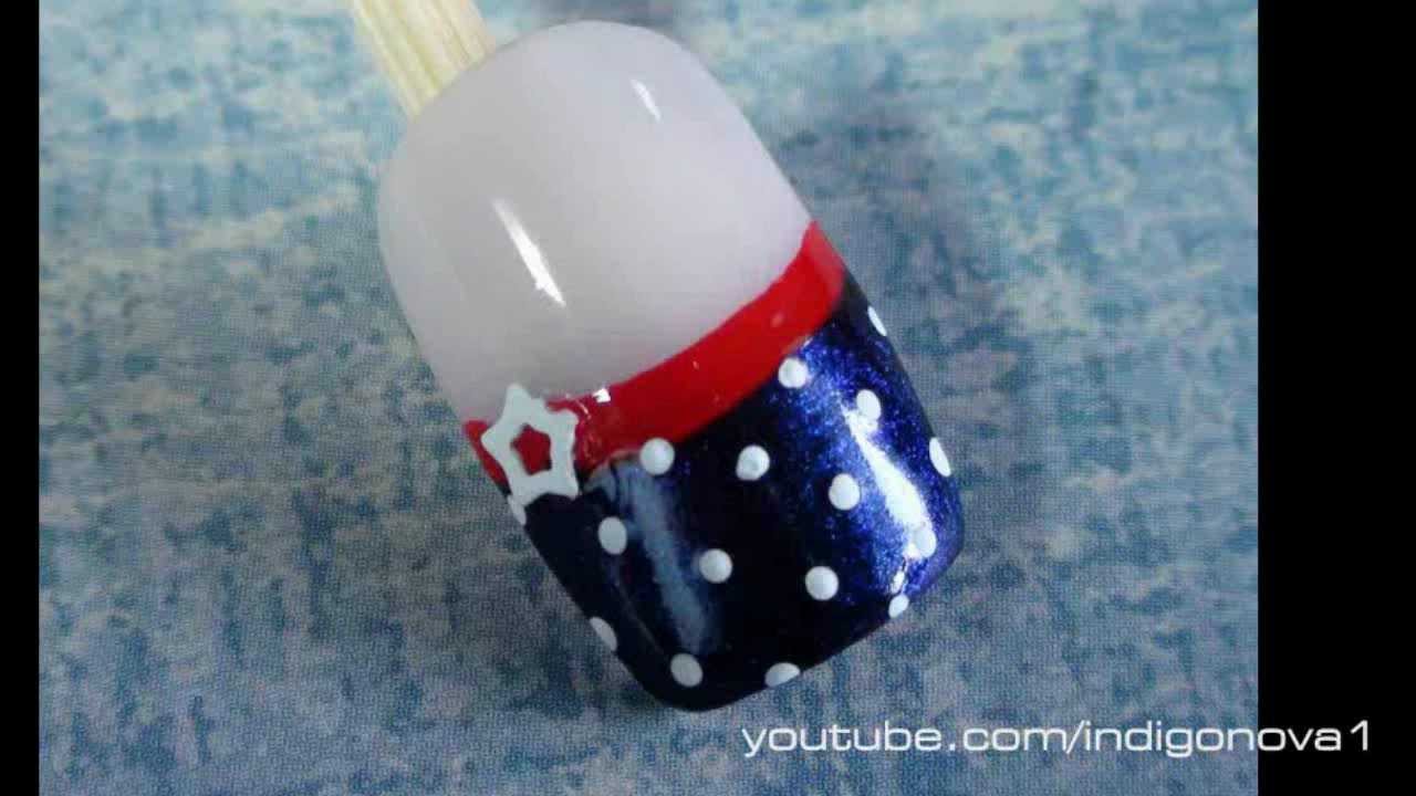 Star and Polka Dots - 4th of July Nail Art Tutorial - Independence Day Nails