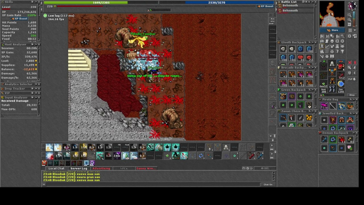 Paladin hunt AOE lvl 150+ exp 850/ hr  loot 100k+/hr  bestiarycharmhunt Behemoth cyclopolis