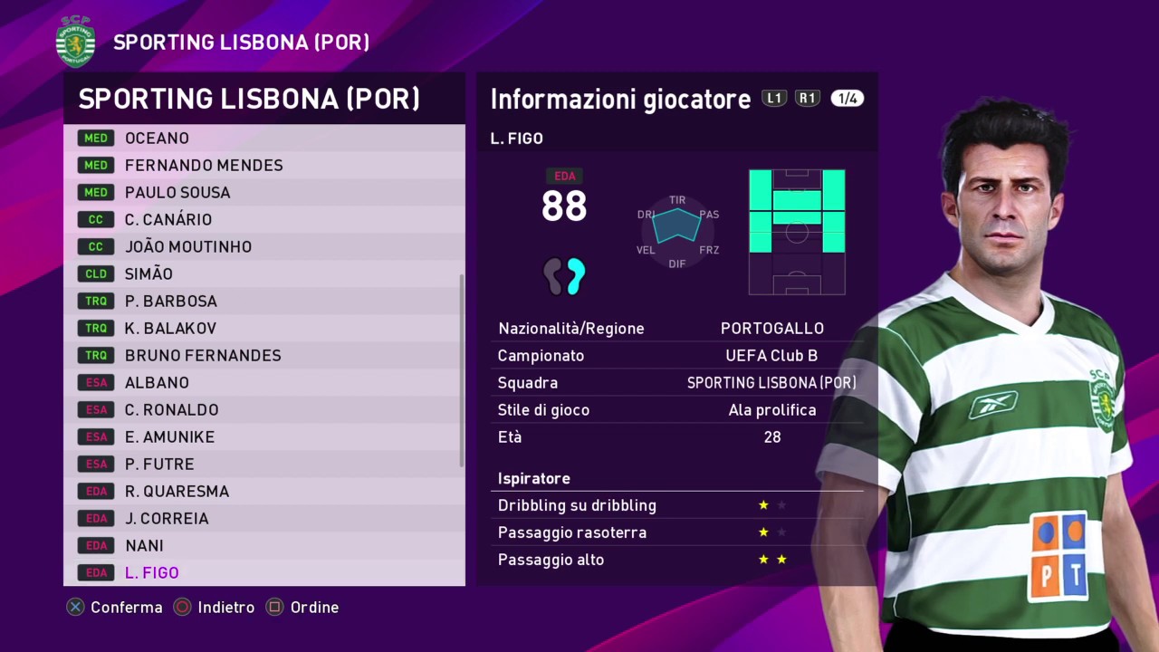 eFootball PES 2020 (PS4) - SPORTING LISBONA CLASSIC ALL TIME XI (52/100)