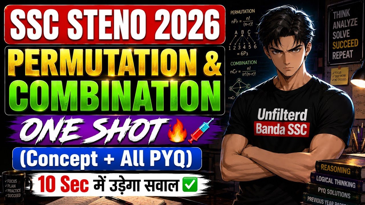 SSC Steno 2026 | Permutation & Combination Master Class 🔥 | Concept + All PYQs 