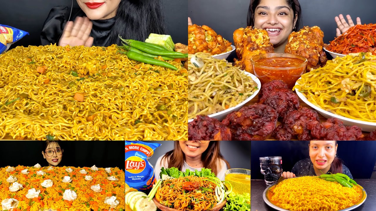 Asmr:Eating Spicy Indian Maggi,Chicken Momo,Lays,Whole Chicken,Schezwan Noodles,Chicken Lollipop🔥