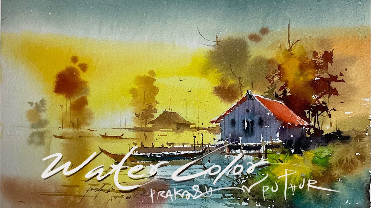 Simple water color technique | prakashanputhur water color painting | for beginners |