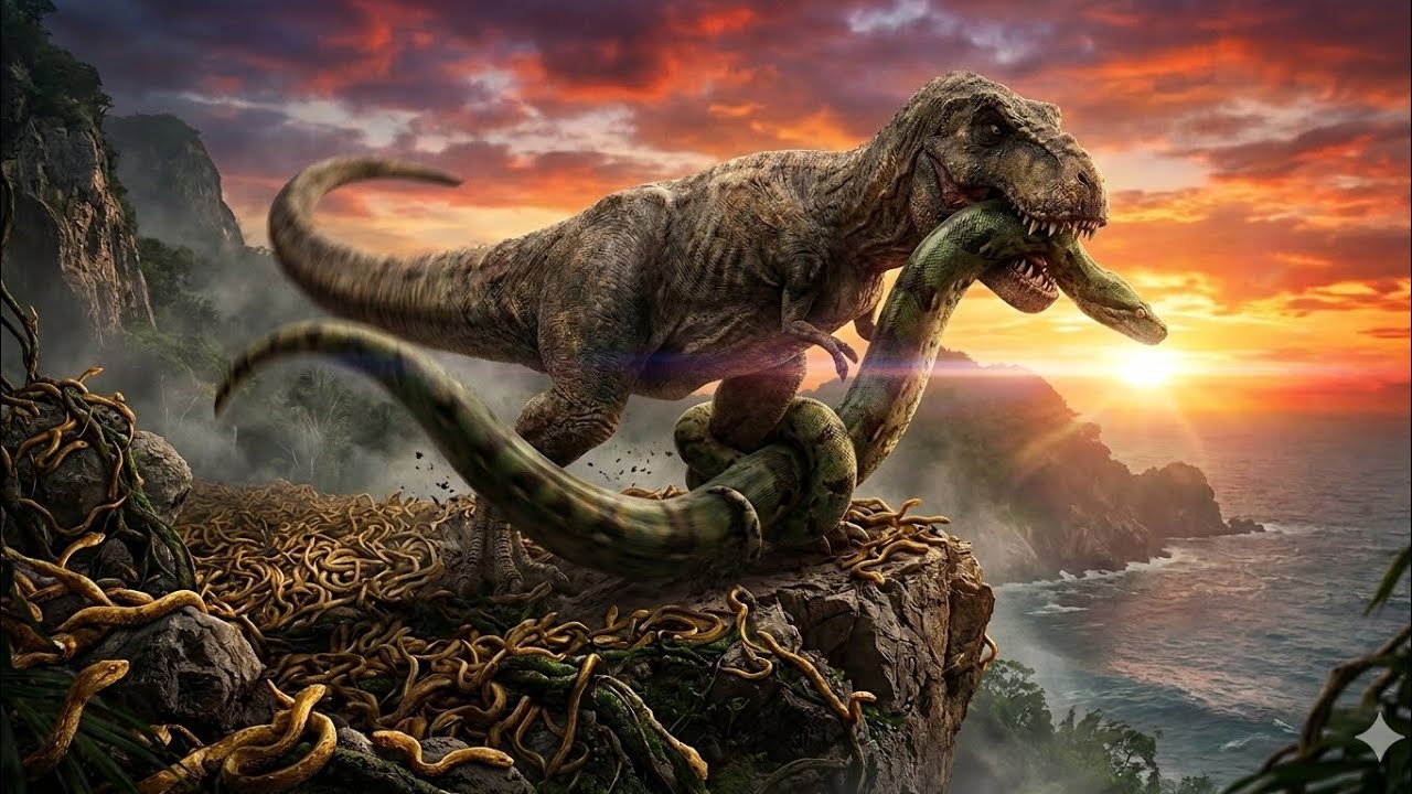🦖 Что если гигантский динозавр попал на остров змей? Эпическая битва за выживание! #ОстровЗмей
