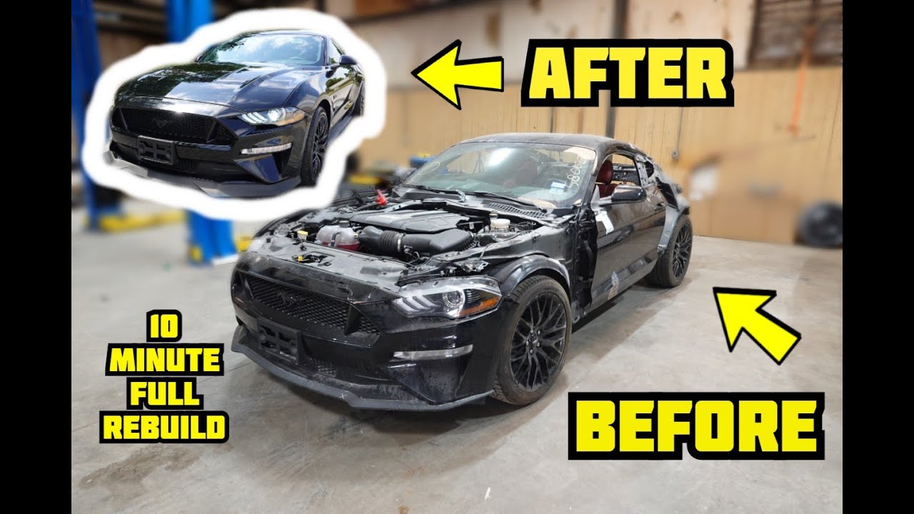 Rebuilding Wrecked 2019 Ford Mustang GT Rebuild in 10 Mins like THROTl