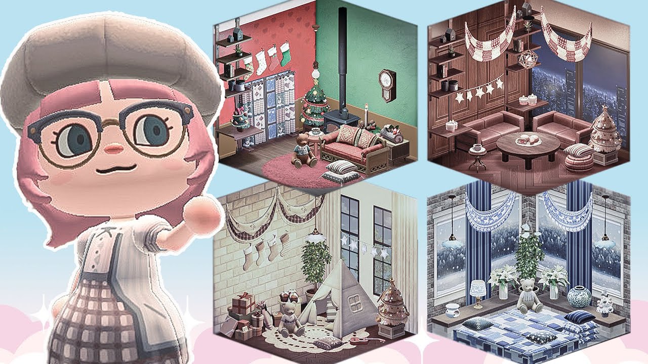 Designing 4 Cute Rooms in Room Sketch Mode for the Holidays | ACNH Speed Build | Happy Home Paradise