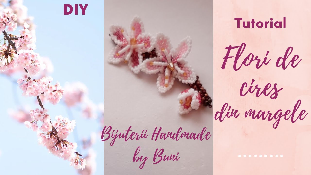 Flori de cires din margele -tutorial broșa/ beaded  cherry blossom Flower brooch
