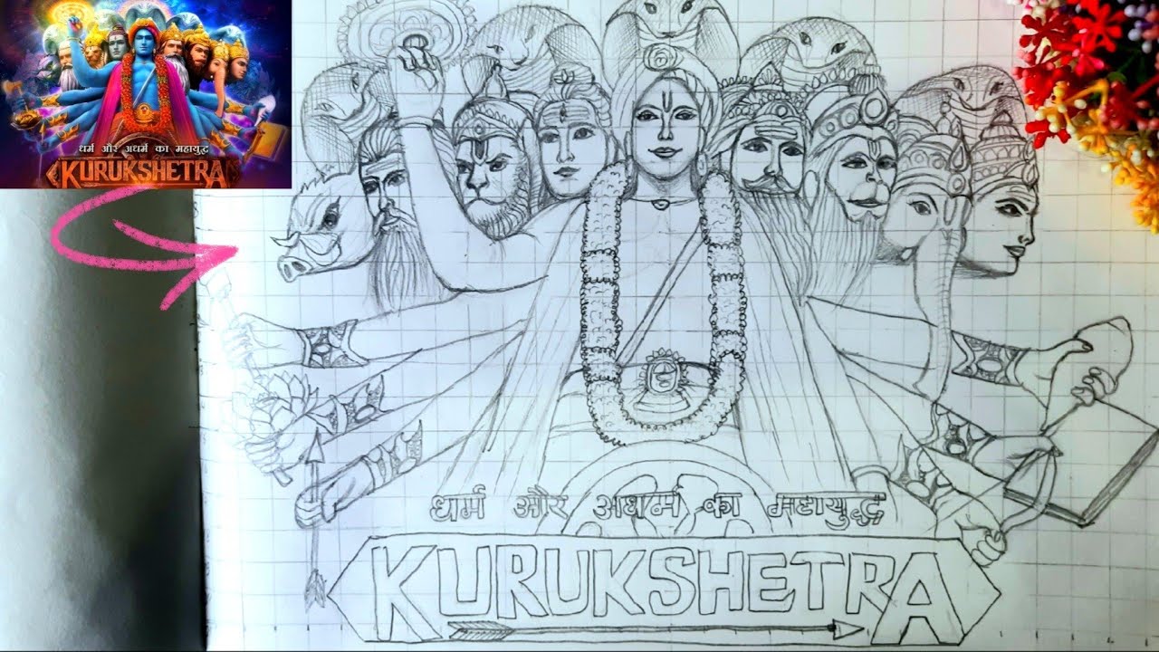 Kurukshetra Drawing Tutorial🔥ll Vishnu ji Dash Avatar Drawing ll Krishna ji Drawing Step By Step ll
